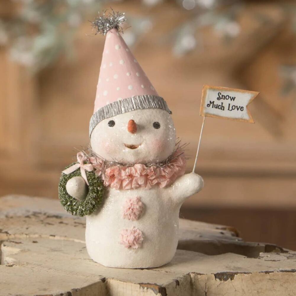 Bethany Lowe Snow Much Love Snowgirl Pink Snowman Girl Christmas NEW